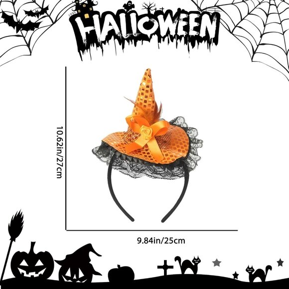 Hallowmas Headband Elegant Witch Hat Flower Design Hair Accessories for Women Or - Picture 2 of 6